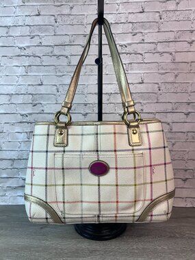Coach Peyton Tattersall, Plaid Multicolor Hand Bag, #F19176